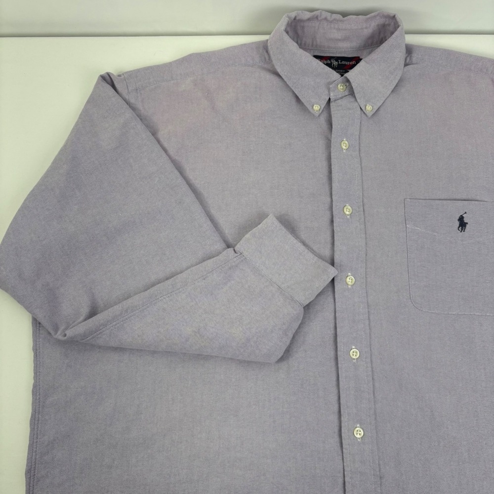 Vintage Ralph Lauren Men's Big Shirt Oxford Button Down Long Sleeve Purple XL